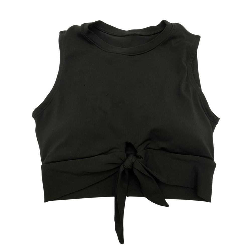 Robin Piccone Women Black Front Tie High Neck Crop Bikini Top Small 221725